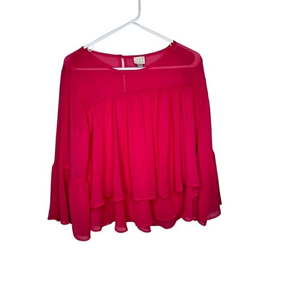 A New Day Sheer Ruffle Blouse Pink Small - Picture 1 of 4